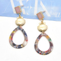 Mina Brand custom gold alloy metal  shell shape with acetate disc drop earrings